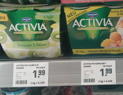 Food prices in a supermarket in Berlin, Activia yogurt